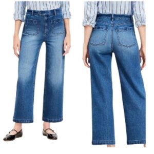 Loft Sailor High Rise Wide Leg Crop Jeans in Vintage Indigo Wash Size 10